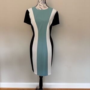 Connected Apparel Colorblock Midi Dress - Black, White, and Blue